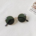 Round kids metal sunglasses with green lenses and cute 3D panda character accents - Dark Green Lens (Panda Decoration)