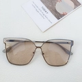 Oversized minimalist sunglasses with brown translucent lenses and slim metal frames - Light Tea