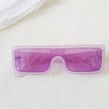 Close-up of retro purple translucent rectangular sunglasses with one-piece nose pads - Purple