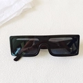 Flat lay of retro black oversized rectangle one-piece lens sunglasses on beige background - Dark Grey
