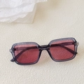 Detailed view of square vintage sunglasses with translucent purple frames and red lenses - Clear Grey Pink Lens