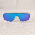 Chic oversized cream white wrap-around sunglasses with blue mirrored shield lenses - Transparent Blue Mirror Lens