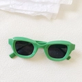 Detail view of bold green chunky frame sunglasses with dark lenses on white background - Green