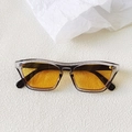 Detail view of retro cat-eye sunglasses with translucent grey frame and orange lenses - Transparent Grey Black Legs