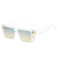 Square sunglasses with transparent frame and blue-to-yellow gradient lenses and golden B logo - Transparent Green Yellow