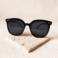 Retro large frame sunglasses in glossy black with silver double-dot metal accents - Double Horizontal Studs