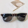 Black square sunglasses with colorful rhinestones and metal punk skull decorations - Black Frame AB Rhinestone