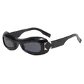 Hip hop black sunglasses with quilted pattern temple and golden metal buckle - Bright Black / Gray