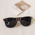 Gothic square sunglasses in black with rhinestone frame and metal skull details - Black Frame Black Rhinestones