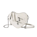 Chic white heart-shaped PU crossbody bag with dual silver zippers and chain strap - White