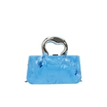 Borsa da sera in acrilico marmorizzato blu con manico argento e tracolla a catena - Blu