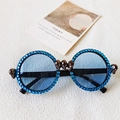 Occhiali punk tondi con strass blu e teschi in bronzo per decoro Halloween - Montatura Nera Strass Blu