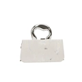 Borsa da sera in acrilico marmorizzato con manico in metallo fluido argento - Bianco