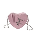 Pink heart-shaped crossbody bag with decorative zippers and silver metal chain strap - Pink