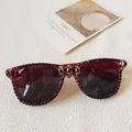 Fashionable red square sunglasses with black rhinestones and punk skull accents - Wine Red Frame Black Rhinestone