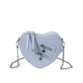 Chic heart-shaped PU leather crossbody bag in light blue with silver chain strap - Light Blue