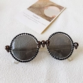Gothic round sunglasses with black bead trim and bronze skull accents for party - Transparent Frame Black Rhinestones