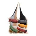 Borsa tote in maglia bianco avorio con pesci colorati e frange decorative - Bianco