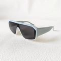 Oversized one-piece mint green frame sunglasses with dark grey shield lenses for women - Blue White Frame Grey Lens