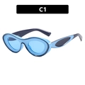 Occhiali da sole ovali cat-eye con montatura blu color-block e lenti blu - Montatura Blu Nero Lente Blu (C1)