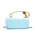 Light blue crossbody bag with large gold safety pin handle and elegant metal chain strap - Blue