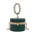 Deep green cylindrical acrylic clutch bag with a beaded gold handle and chain strap - Green