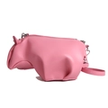 Pink rhinoceros shaped crossbody bag in premium faux leather with silver zipper closure - Pink