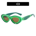 Occhiali da sole ovali verdi con lenti marroni e stanghette alla moda a forma di goccia - Montatura Verde Lente Tè (C3)