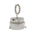 Silver cylindrical evening box bag with mirror finish and round metal beaded handle - Silver