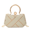 Elegante borsa da sera rettangolare con perle finte, strass e catena dorata - Oro