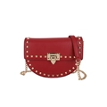 Borsa a sella in pelle litchi rossa con borchie dorate e tracolla a catena - Borgogna