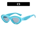 Blue oval sunglasses with multi-layered frame and dark lenses in C5 color variant - Lake Blue Frame Grey Lens (C5)