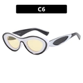 Retro oval sunglasses with black and white color-block frames and light yellow lenses - White Black Frame Yellow Lens (C6)