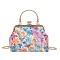Sac coquillage brodé de papillons avec motifs floraux et chaîne dorée élégante - Coloré