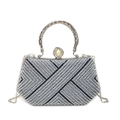 Elegante borsa da sera con perline geometriche, manico in metallo e tracolla fine - Nero