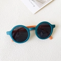 Lunettes de soleil rondes pliables pour enfants bleu sarcelle et orange avec verres UV - Monture Verte Branches Oranges