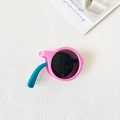 Lunettes de soleil rondes pliables rose et bleu sarcelle pour enfants avec UV - Monture Rose Vif Branches Vertes