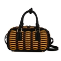 Bolso Boston de tejido tricolor con asas de cuero y detalles metálicos en tono dorado - Negro Pequeño