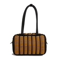 Bolso tipo almohada tejido en cuero negro naranja y marrón con cremalleras doradas - Negro Grande