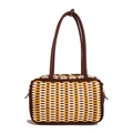 Bolso tote tejido en contraste marrón amarillo y blanco con dos cremalleras de metal - Marrón Grande