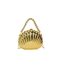 Pochette de soirée dorée en forme de coquillage avec poignée perle et bandoulière - Or Avec Poignée En Perles