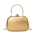 Elegante goldene Abendtasche mit rundem Metallgriff und diamantbesetztem Klickverschluss - Gold