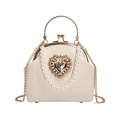Elegante cremeweiße Muschel-Handtasche mit Perlenhenkel, Herz-Dekor und Kette - Herz Weiß