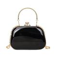 Glänzende schwarze Lackleder-Abendtasche mit goldenem Rundgriff und Kettenriemen - Schwarz