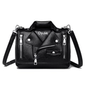 Trendige schwarze PU-Leder Handtasche im Motorradjacken-Design mit Nieten und Zippern - Schwarz