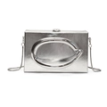 Zilveren rechthoekige acryl clutch met groot metalen ornament en slangenketting - Zilver