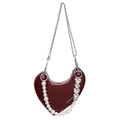 Borsa sottobraccio bordeaux a forma di cuore con catena di perle e ciondoli argento - Borgogna