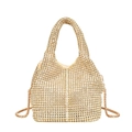 Sparkling gold rhinestone bucket bag with metal handle and elegant chain strap for women - Gold