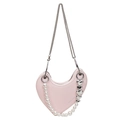 Piccola borsa a spalla rosa a forma di cuore con catena di perle e tracolla argentata - Rosa