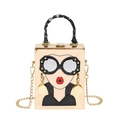 Goldene Hardcase Umhängetasche mit Cartoon Gesicht und Seidenschal am Griff - Gold